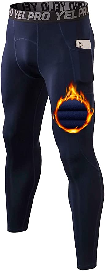 Yuerlian Mens Thermal Leggings Thermal Underwear Pants Base Layer Keep Warm Running Leggings Gym Workout Quick Dry Compression Tights Leggings with Pocket