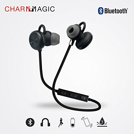 Charm & Magic Bluetooth Headphones, Smart Magnetic Wireless V4.1 Bluetooth Earbuds with Mic and Volume Control, Premium Sound with Bass, CVC 6.0 Noise Cancelling, Comfortable, Secure Fit, Sweatproof (Black)