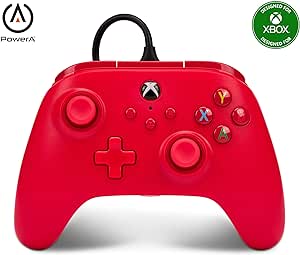 PowerA Manette filaire pour Xbox Series X|S, manette de jeu vidéo filaire, manette de jeu pour Xbox X et S, sous licence officielle Xbox, 2 ans de garantie fabricant – Rouge