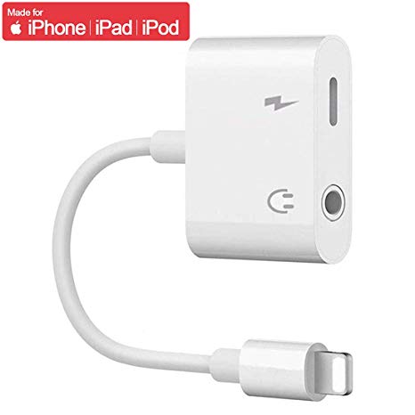 Headphone Jack for iPhone Earphone AUX Audio Splitter Adapter 3.5mm Jack Dongle Earphone Connector Compatible for iPhone 7 Plus/X/XS/XR/8/8 Plus Splitter Music and Charge Support iOS12 Accessory More