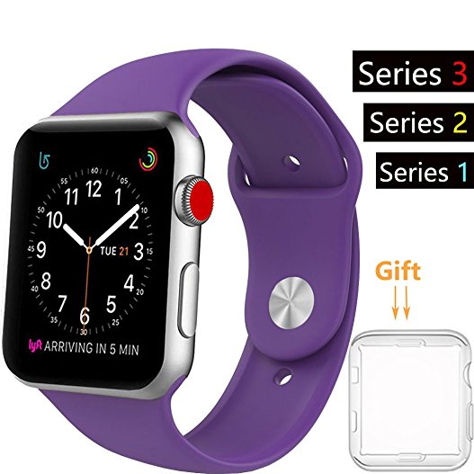 For Apple Watch Band, Acytime Durable Soft Silicone Replacement iWatch Band Sport Style Wrist Strap for Apple Watch Band Series 3 Series 2 Series 1 Sport, Edition (Purple, 42mm)