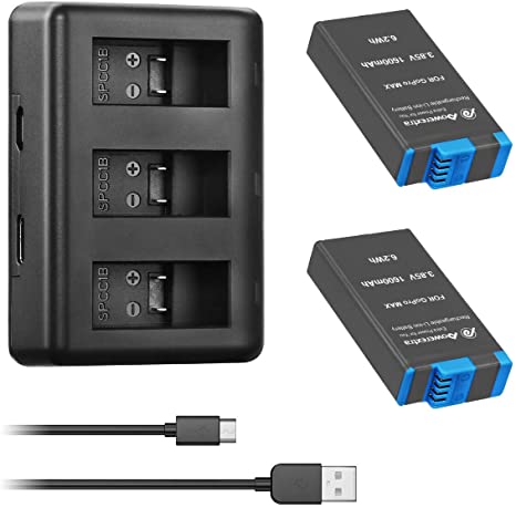 Powerextra 2X Replacement GoPro MAX Li-ion Battery and 3-Channel Charger Compatible with GoPro MAX (Battery Fully Decoded)