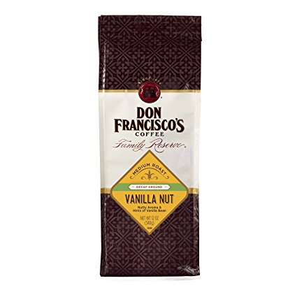 Don Francisco's Decaf Vanilla Nut, Premium 100% Arabica Coffee Beans, Flavored Coffee, Medium Roast, Ground, Family Reserve, 12-Ounce Bag