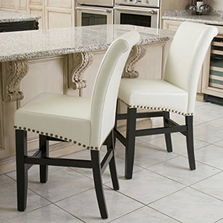 Great Deal Furniture Clifton Ivory Leather Counter Stools w/Brass Nailheads (Set of 2)
