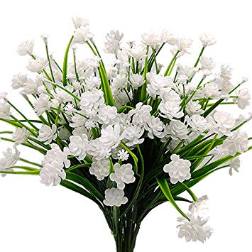 AITISOR Artificial Flowers Fake Outdoor Plants Faux UV Resistant Flower Plastic Shrubs Indoor Outside Hanging Decorations (White)