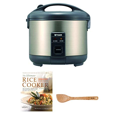 Tiger JNP-S15U 8-Cup Rice Cooker and Warmer, Stainless Steel Gray Includes Bamboo Spatula and Cookbook Bundle