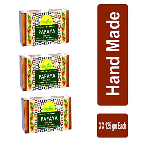 Divine India Premium Ayurvedic Natural Handmade Soap, 125 g X 3 Pack - Papaya Extracts