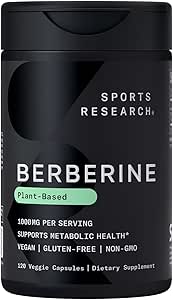 Sports Research Berberine - Herbal Ayurvedic Metabolic Health Support - 500mg - 120 capsules - Vegan Certified, Gluten-Free, Non-GMO