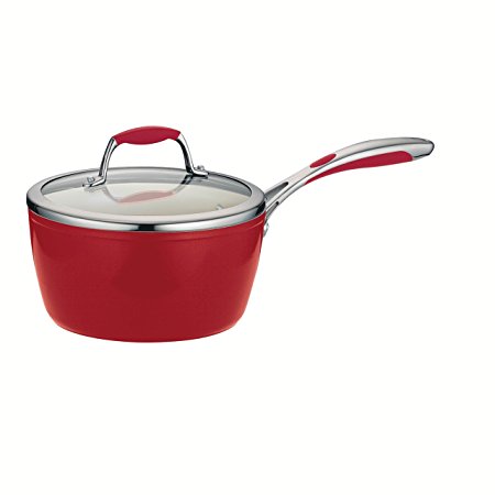 Tramontina 80110/063DS Gourmet Ceramica Deluxe Covered Sauce Pan, PFOA- PTFE- Lead and Cadmium-Free Ceramic Exterior & Interior, 3-Quart, Metallic Red, Made in Italy