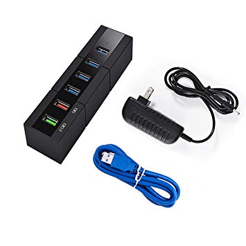 KOOTION USB 3.0 Hub Powered Charging Hub 6-Port (4 High Speed USB3.0 Data Transfer Ports   1 Quick Charging Port 24W   1 Smart Charging Port)