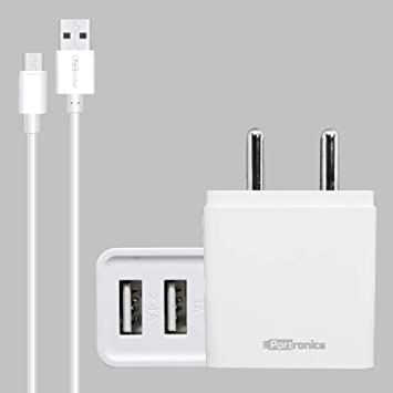 Portronics Adapto 646 3.1A Quick Charging Dual USB Port Wall Adapter with 1M Micro-USB Charging Cable (White)