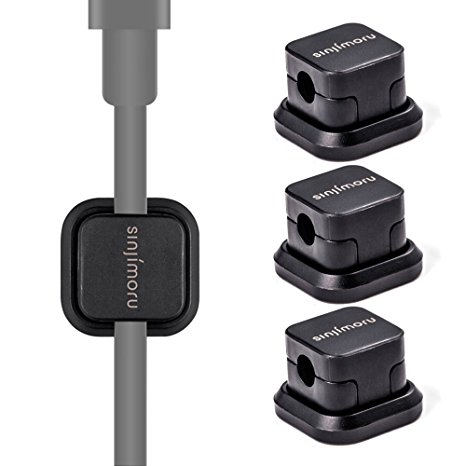 Magnetic Cable clip, SINJIMORU Cable holder with Magnet, Multi purpose Cable Organizer for iPhone Lightning Cable and Micro USB Cable for Cable Management. Magnetic Cable Holder, Black 3 Pack.