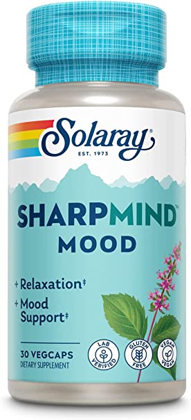 Solaray SharpMind Mood, Nootropic Happy Mood and Relaxation Support Supplement, Zembrin 25 mg, Holy Basil 200 mg, Lithium Orotate 5mg, Mushroom 200 mg, 60 Day Money Guarantee, 30 Serv 30 VegCaps