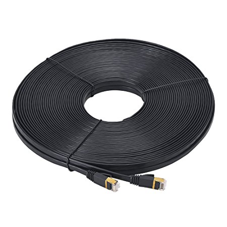 Cat7 Ethernet Cable Flat 100 FT, Ealona Shielded (SSTP) with Snagless Rj45 Connectors Lan Cable for Modem Router Printer PS3 PS4 100FT Black