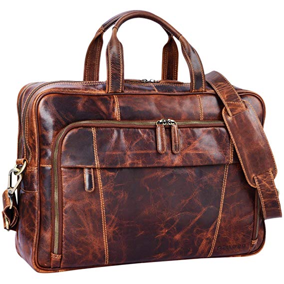 STILORD 'Jaron' Large Shoulder Bag Leather Men Women XL Laptop Bag 15.6 inches/College Bag/Portfolio/Shoulder Bag/Satchel/Business Bag Genuine Leather, Colour:Kara - Cognac