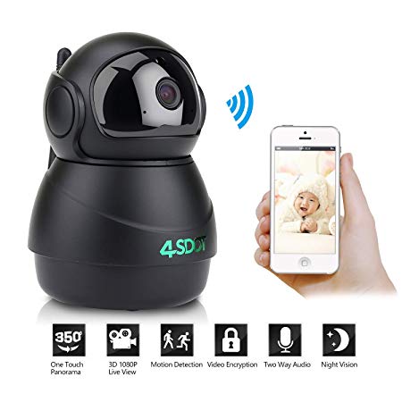 Wireless IP Camera 1080P,Nanny Cam,360 Degree Smart WiFi Camera 3D Navigation Panorama View Night Vision,Cloud Storage,Motion Detection,Two-Way Audio Pan/Tilt/Zoom for Baby/Pet/Elder,Support SD Card