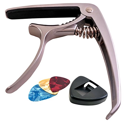 JiGMO Guitar Capo Acoustic [Silver], Electric Guitar with Bridge Pin Puller | Zinc Alloy | Trigger Style for Acoustic, Electric or Classical Guitar, Ukelele