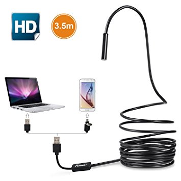 USB Endoscope, Potensic® 2 in 1 Semi-rigid Borescope Inspection Camera 2.0 Megapixels CMOS HD Waterproof Snake Camera with 6 Adjustable Led Light - Black(3.5 Meter)