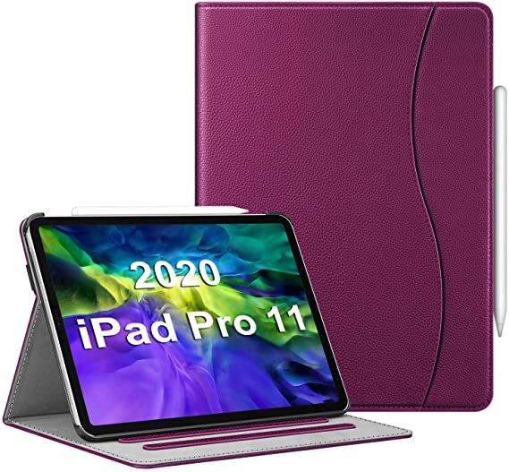 Fintie Case for iPad Pro 11" 2020 & 2018 with Pencil Holder, Multi-Angle Viewing Folio Smart Stand Cover [Supports Apple Pencil 2nd Gen Charging Mode] with Pocket, Auto Sleep/Wake, Purple