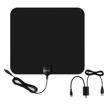 Pictek 50 Miles Indoor Digital Amplified HDTV Antenna with Signal Booster/ 10 Feet Long Cable,Black