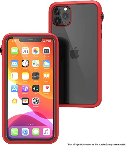 Catalyst - Case for iPhone 11 Pro Max Case with Clear Back, Heavy Duty 10ft Drop Proof, Truss Cushioning System, Rotating Mute Switch Toggle, Compatible with Wireless Charging, Lanyard Included - Red