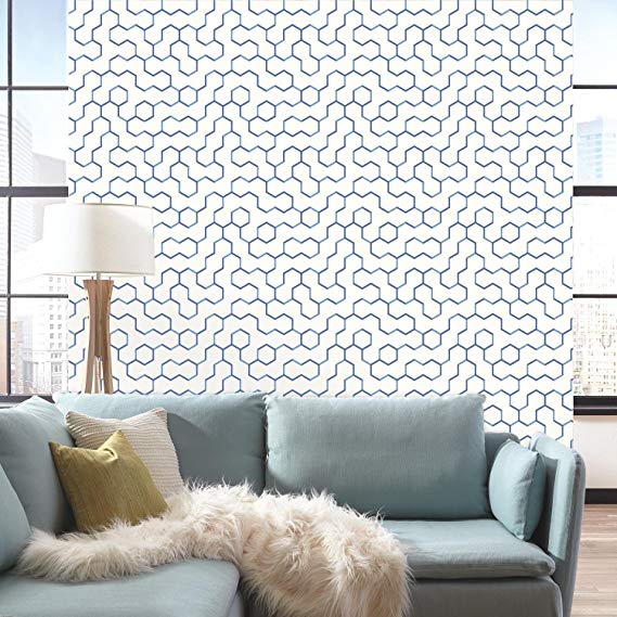 RoomMates Blue Open Geometric Peel and Stick Wallpaper