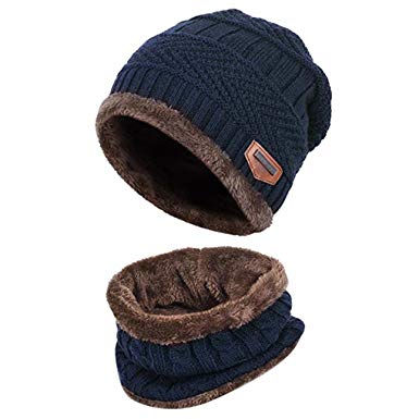 Acexy Warm Knitted Hat and Circle Scarf Set OutdoorsScarf Beanie Skull Cap for Winter