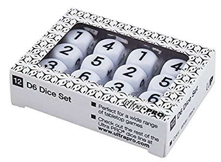 12-Set D6 White Dice with Black Large Numbering