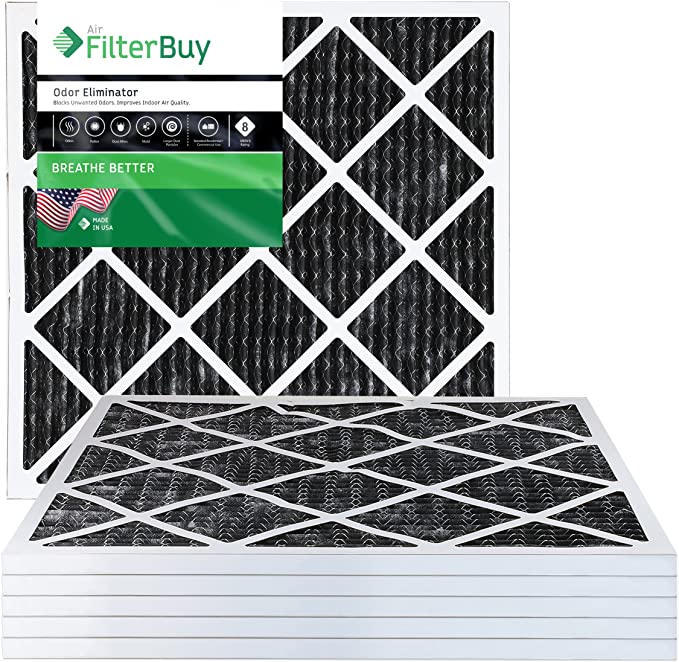 FilterBuy Allergen Odor Eliminator 20x20x1 MERV 8 Pleated AC Furnace Air Filter with Activated Carbon - Pack of 6-20x20x1