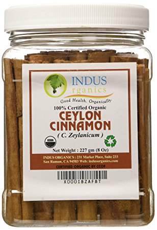 Indus Organic Ceylon Cinnamon 3" Sticks Pack, (8 Oz), Premium Grade, Freshly Packed