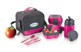 Lunch Box Bag Set for Adults and Kids  Pinnacle Insulated Leakproof Lunch Box Kit Lunch Bag Thermos 2 Lunch Containers-stainless steel interior and plastic THERMO LUNCH KIT  PINK Fresh N Go