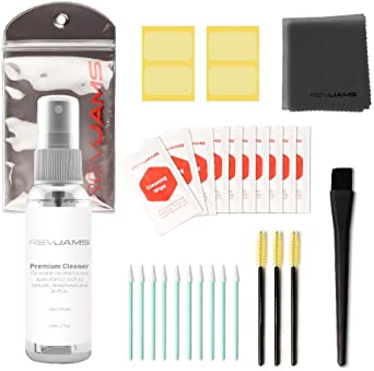 RevJams 31pc Cleaning Kit for Apple AirPods, Pro, AirPods 2 - Includes Exclusive, Safe Cleaning Solution, Microfiber Cloth, Safe Brushes, Dust Stickers, Swabs, and More, Improved!