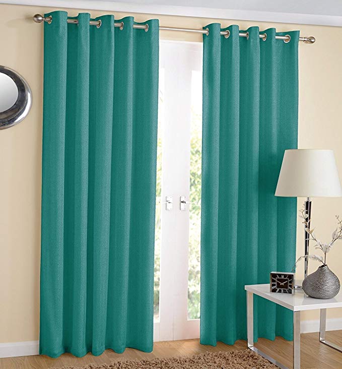 Noah’s Linen Thermal Insulated Blackout Curtain Pair Eyelet Ring Top Ready Made Including Tie Backs 66" (width) x 54" Teal Color
