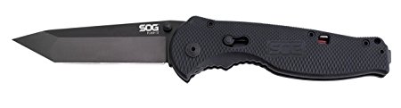 SOG Flash II Assisted Folding Knife TFSAT8-CP - Black TiNi 3.5" Tanto Straight Edge Blade, GRN Handle