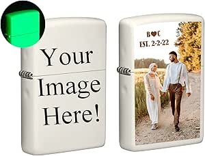 Zippo Lighter - Customized Glow-in-The-Dark Personalized Engraving with Your Photo, Image, Logo, Artwork, or Message - Genuine Windproof Collectible Zippo Lighter