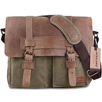 TOP-BAG® New Vintage Canvas Leather Schoolbag Military Shoulder Crossbody Messenger Bag, MC2138K-5