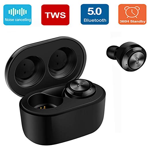 Bluetooth Earbud, Wireless in-Ear Headphone Stereo Earpiece Earphone, Noise Canceling Mic for iPhone XR X 8 8plus 7 7plus 6S 6 iOS Samsung S7 S8 Android Phones Tablet, Right & Left Ear (Black)