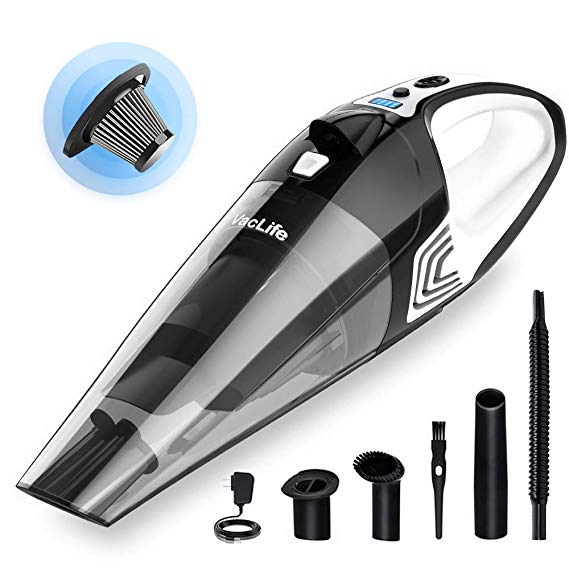 VacLife Handheld Vacuum, Hand Vacuum Cordless with High Power, Mini Vacuum Cleaner Handheld Powered by Li-ion Battery Rechargeable Quick Charge, for Home and Car Cleaning, Wet & Dry - Black & White