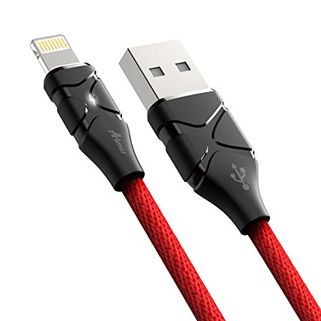 Aimus 6FT/1.8M Cotton Braided Lightning to USB Cable iPhone Charger Connetor Lead with Led Light for iPhone X 8 Plus 7 Plus 6S Plus 6 Plus SE 5S 5C, iPad Mini 2 3 4 Air IOS11(6FT-Red)