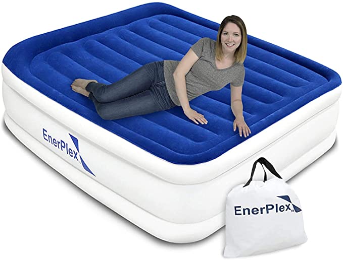 EnerPlex Queen Air Mattress for Camping, Travel & Home - Luxury, 13-Inch Double Height Inflatable Bed w/ Built-in Dual Pump