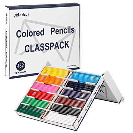 Madisi Colored Pencils Bulk - Pre-Sharpened - 12 Assorted Colors - 432 Classpack Colored Pencils for Kids