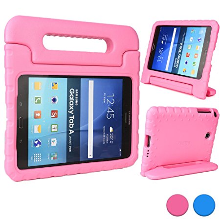 Samsung Galaxy Tab A 8.0 (SM-T350) kids case, COOPER DYNAMO Heavy Duty Children’s Rugged Tough Bumper Hard Protective Case Cover with Built-in Handle, Stand & Free Screen Protector (Pink)