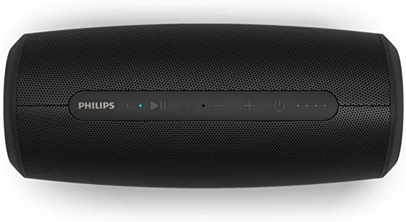 Philips Wireless Speaker S6305/00 with Power Bank Function (Bluetooth 5.0, Waterproof, 20 Hours’ Battery Life, 2 Passive Bass Radiators, USB, Multi-Coloured LED Lights), Black – 2020/2021 Model