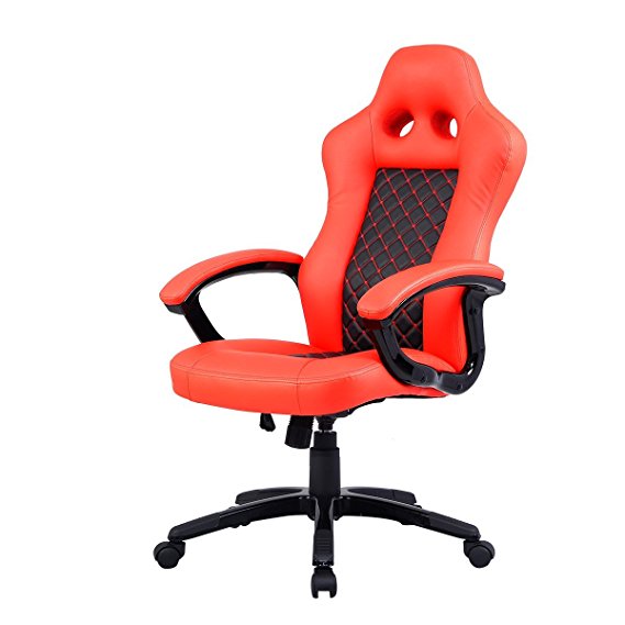 Costway Bucket Seat Office Desk Chair High Back Race Car Style Gaming Chair Orange