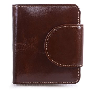 AINIMOER Women's Small Billfold Genuine Leather Tri-Fold Wallet with Zipper Pocket