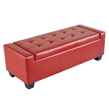 Homcom Faux Leather Storage Ottoman / Shoe Bench - Red