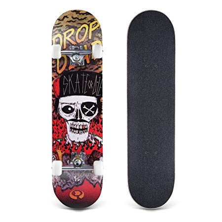 Bormart Skateboards 31 Inch Pro Complete Standard Skateboard 8 Layer Maple Skateboard Deck for Extreme Sports Outdoors Durable Skate Board for Beginners and Pro