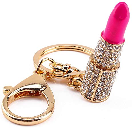 Yosoo Crystal Lipstick Makeup Keyring Rhinestone Purse Bag Charm Pendant Keychain Christmas Gift for Girl Woman Lady