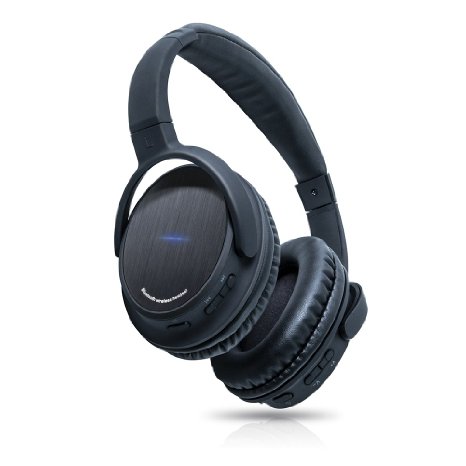 Photive BTH3 Over-The-Ear Wireless Bluetooth Headphones with Built-in Mic and 12 Hour Battery Includes Hard Travel Case