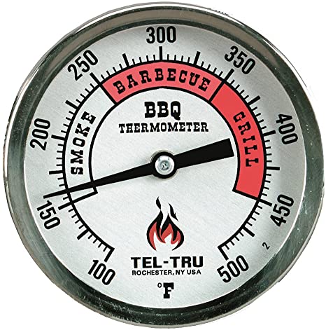 Tel-Tru BQ300 Barbecue Thermometer, 3 inch Aluminum Zoned dial, 2.5 inch stem, 100/500 Degrees F
